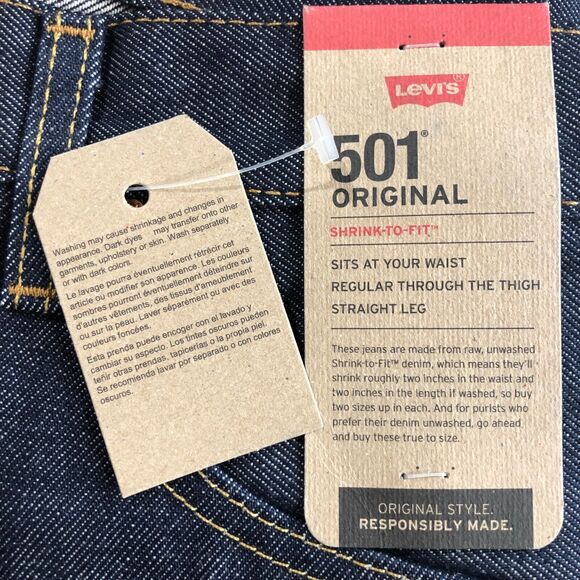 NEW Levi's 501 Original Shrink to Fit Jeans Blue Button Fly Straight Mens 44x32 - Picture 7 of 10
